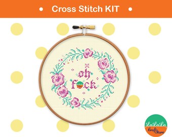 Dirty Cross stitch kit. Oh Fuck Cross stitch kit floral. Fuck Embroidery kit flowers. Adult DIY kit. Point de croix Floral. Broderie kit.