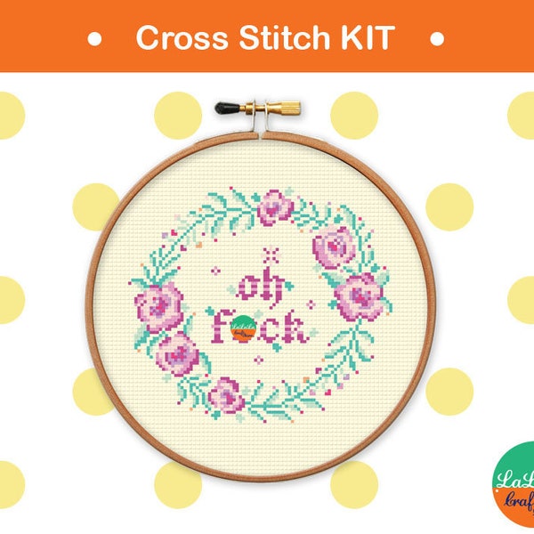 Dirty Cross stitch kit. Oh Fuck Cross stitch kit floral. Fuck Embroidery kit flowers. Adult DIY kit. Point de croix Floral. Broderie kit.