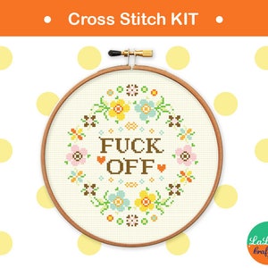 Adult cross stitch kit Fuck off cross stitch kit , flower embroidery design , funny needlepoint kit image 2