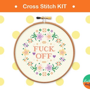 Adult cross stitch kit Fuck off cross stitch kit , flower embroidery design , funny needlepoint kit image 5