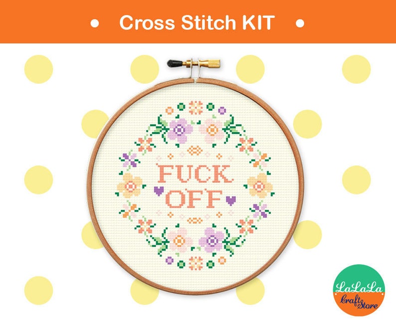 Adult cross stitch kit Fuck off cross stitch kit , flower embroidery design , funny needlepoint kit image 5