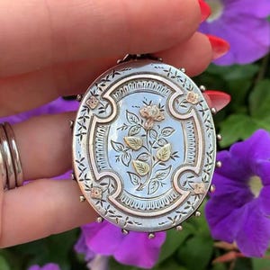 Antique Large Victorian Locket with Flowers - Silver, Gold and Rose Gold - Hallmarked 1876 - Vintage Locket - Sustainable Jewellery