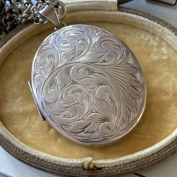 RESERVED Vintage Engraved Silver Locket / Large Lo