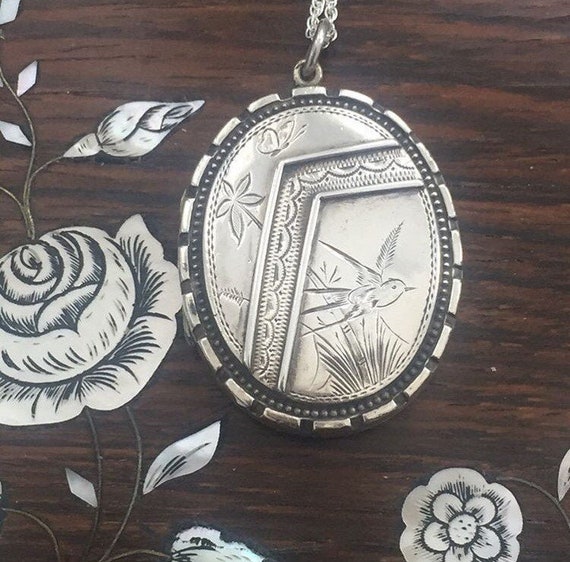 Antique Silver Bird Locket / Victorian Locket / An