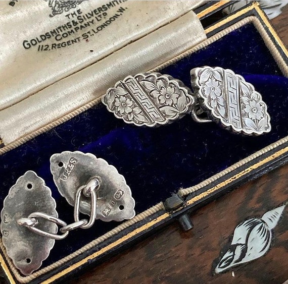 Antique Silver Cufflinks / Victorian Cufflinks / L