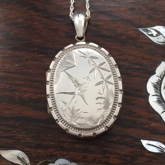 Antique Silver Bird Locket / Victorian Locket / An