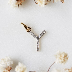 Initial Necklace Letter Y Diamond charm pendant Personalized necklace Alphabet 14K Gold charm necklace Alphabet charm diamond letter gold