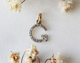 Initial Necklace Letter G Diamond charm pendant Personalized necklace Alphabet 14K Gold charm necklace Alphabet charm diamond letter gold