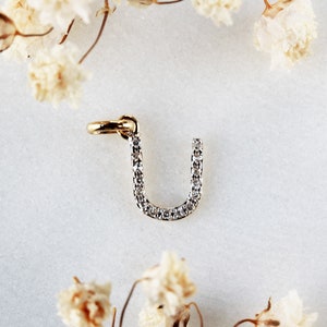 Initial Necklace Letter U Diamond charm pendant Personalized necklace Alphabet 14K Gold charm necklace Alphabet charm diamond letter gold