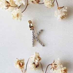Initial Necklace Letter K Diamond charm pendant Personalized necklace Alphabet 14K Gold charm necklace Alphabet charm diamond letter gold