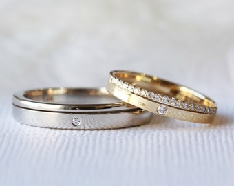 Two lined sparkly designed wedding band set, Wedding ring set, Jewelry for wedding, Men's band woman's band, promise ring, engagement ring