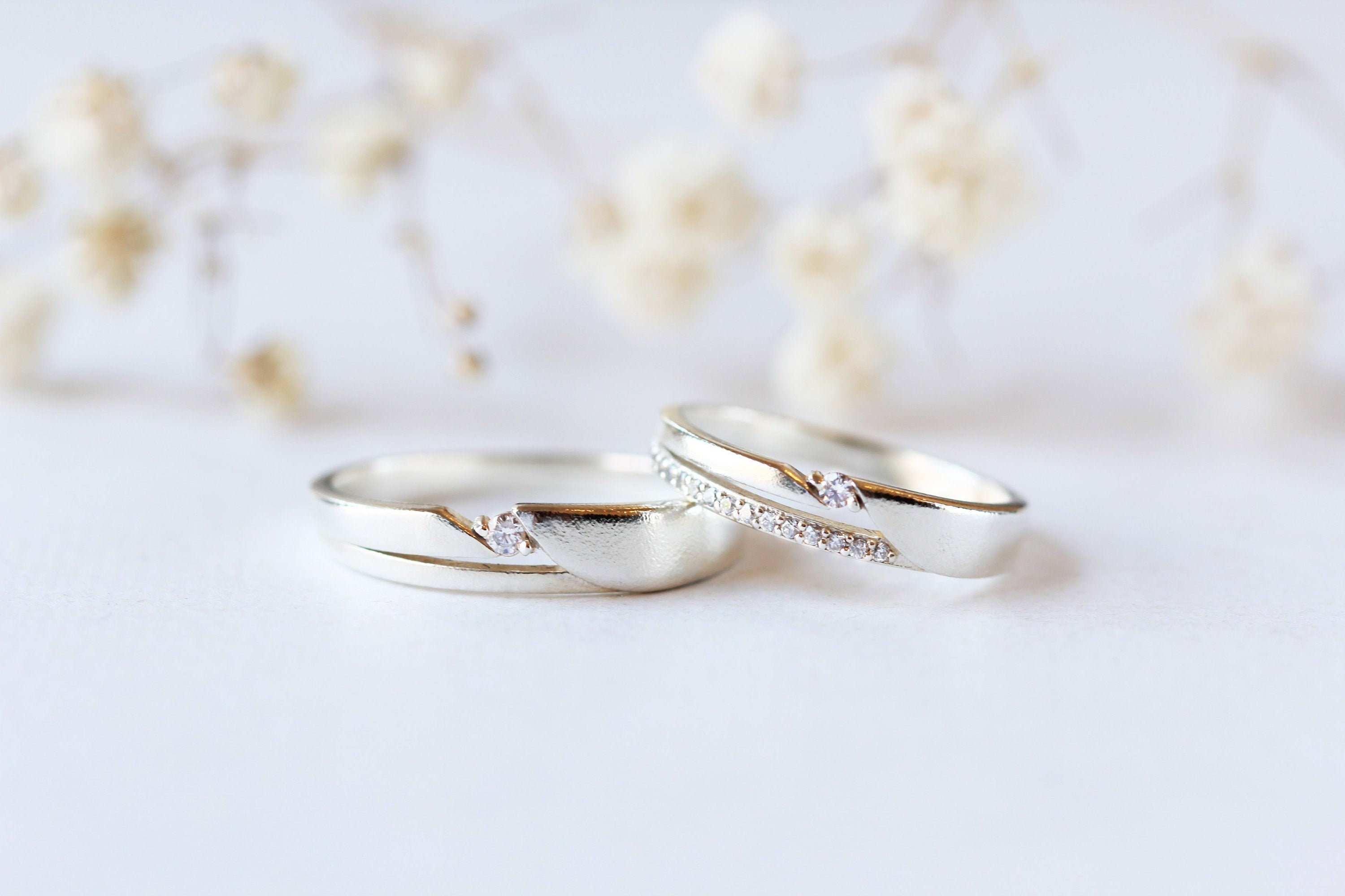 Diamond Wedding Band 14K Gold Couple Ring Anniversary Ring His and