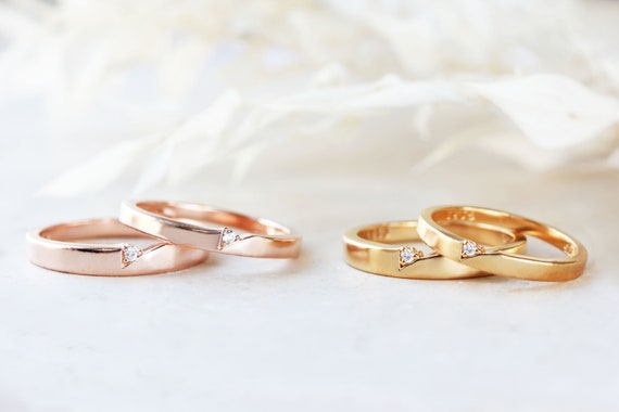 Your Thumb Print Rings Personalize Rose Gold Flat Matching Wedding Ban –  jringstudio