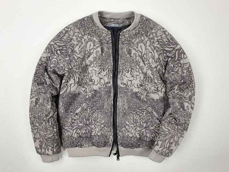 Samurai Unisex Grey Bomber Jacket Samurai Mask Dragon Japanese Lotus Flowers Cotton Bomber Jacket Graphic Bomber Printed Jacket Gift idea