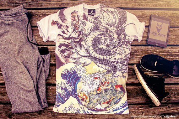 Asia Mens T Shirt Dragon T Shirt Japan Waves T Shirt Koi Carps Etsy