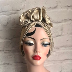 Gold Headband, Ruffle Headband, Turban Headband, for Women, 1940s Hair Accessories, Retro Fashion, Vintage Gifts, 1940s Gift, Chemo Gift