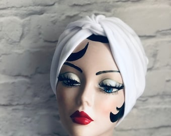 White Turban, Vintage Style, Turban for Women, Chemo Headwear, Retro Turban, 1940s Style Hat, Chemo Gifts, Vintage Style Gifts, 1940s gifts