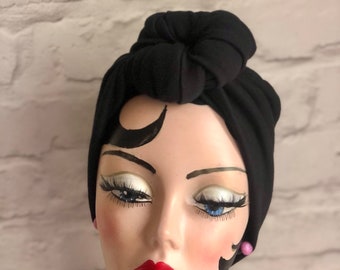 Turban vintage, kok na czubku głowy, nakrycie głowy dla osób po chemioterapii, elegancki turban, dla kobiet, kapelusz z lat 40., odzież rockabilly, prezent w stylu vintage, prezenty dla osób po chemioterapii