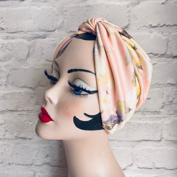 Turbante vintage para mujer, turbante floral, gorro para quimioterapia, moda retro, gorro de los años 40, regalos para quimioterapia, regalos retro, regalos vintage, regalo para el cuidado personal.