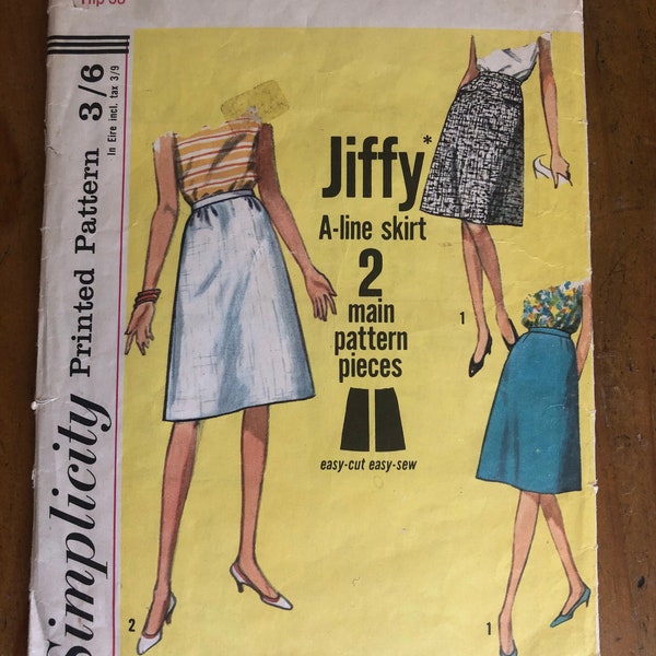 Vintage 60s, Sewing Pattern, Simplicity 5937, Waist 28, Hip 38, 1960s Style, A-line Skirt, Used Sewing Pattern, Sewing Gift, Vintage Gifts
