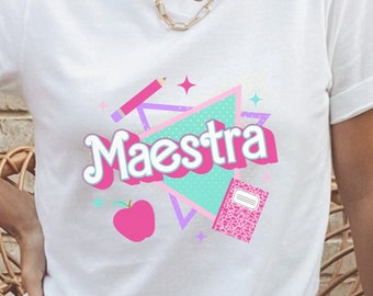 Maestra teacher shirt, pink teacher shirt, Spanish teacher shirt, bilingual teacher shirt, 90s shirt, 90s teacher shirt