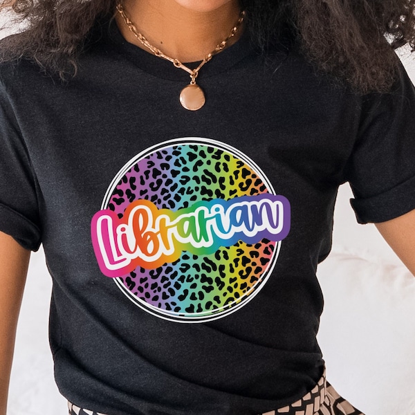 Leopard librarian shirt, school librarian shirt, colorful librarian shirt, 90s shirt, 90s school shirt, colorful school shirt