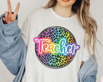 Teacher tshirt, colorful teacher shirt, 90s shirt, 90s teacher shirt, colorful school shirt, Leopard teacher shirt