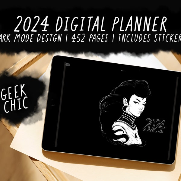 Nocturnal Nebula 2024 Digital Planner | Geek Chic | Dark Mode Interactive PDF | Comprehensive Organizer for Goodnotes, Notability & More