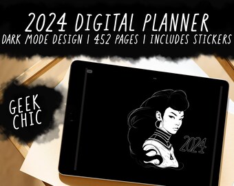 Nocturnal Nebula 2024 Digital Planner | Geek Chic | Dark Mode Interactive PDF | Comprehensive Organizer for Goodnotes, Notability & More