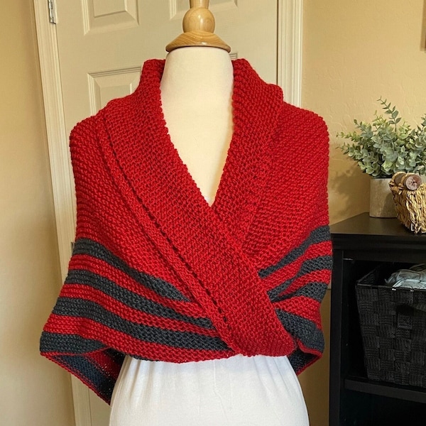 Hand Knitted Outlander Shawl, Claire Shawl, Knitted Outlander Inspired Wrap, Sassenach Shawl, Sontag Shawl, Red Wool Highlander Shawl