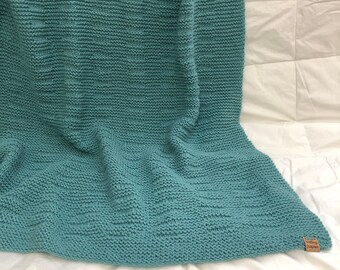 Hand Knitted Blanket, Hand Knitted Throw, Hand Knitted Afghan, Green Hand Knitted Blanket