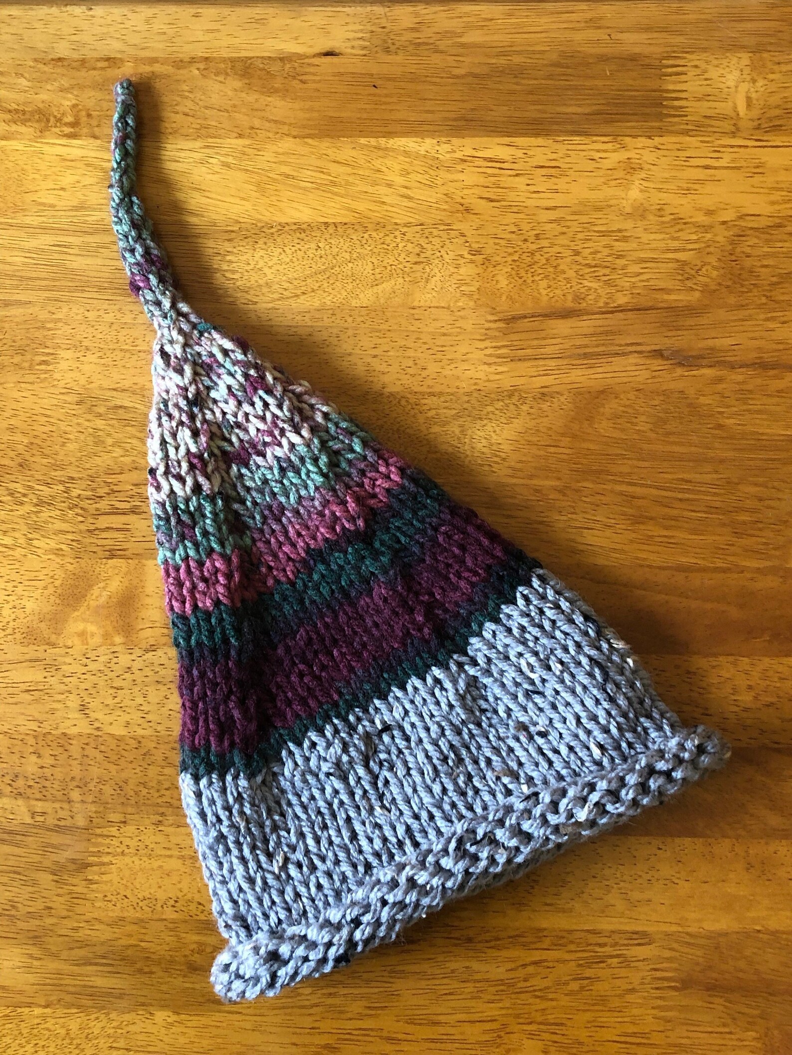 Hand Knitted Gnome Hat, Knitted Elf Hat, Knitted Pixie Hat, Unisex Knit