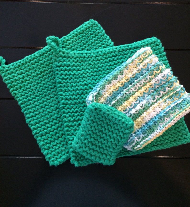 Hand Knitted Cotton Pot Holder Cast Iron Handle Pad and Dish Etsy