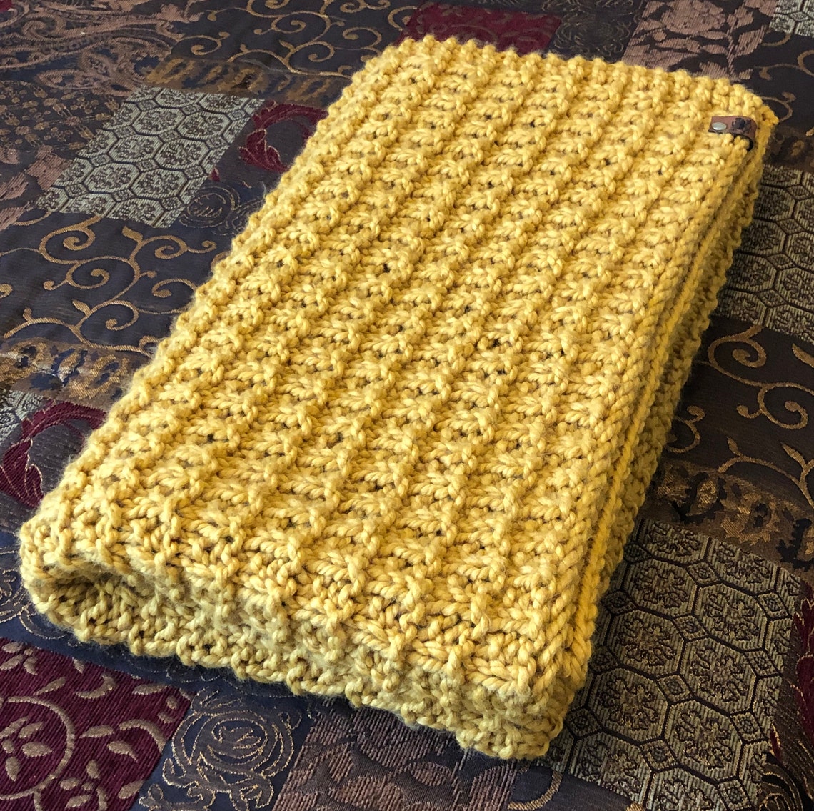 Hand Knitted Wool Blanket, Hand Knitted Throw, Hand Knitted Afghan, Mustard Yellow Hand Knitted