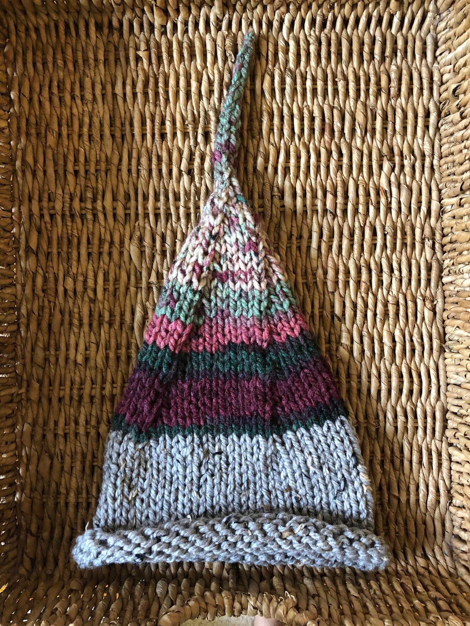 Hand Knitted Gnome Hat, Knitted Elf Hat, Knitted Pixie Hat, Unisex Knit