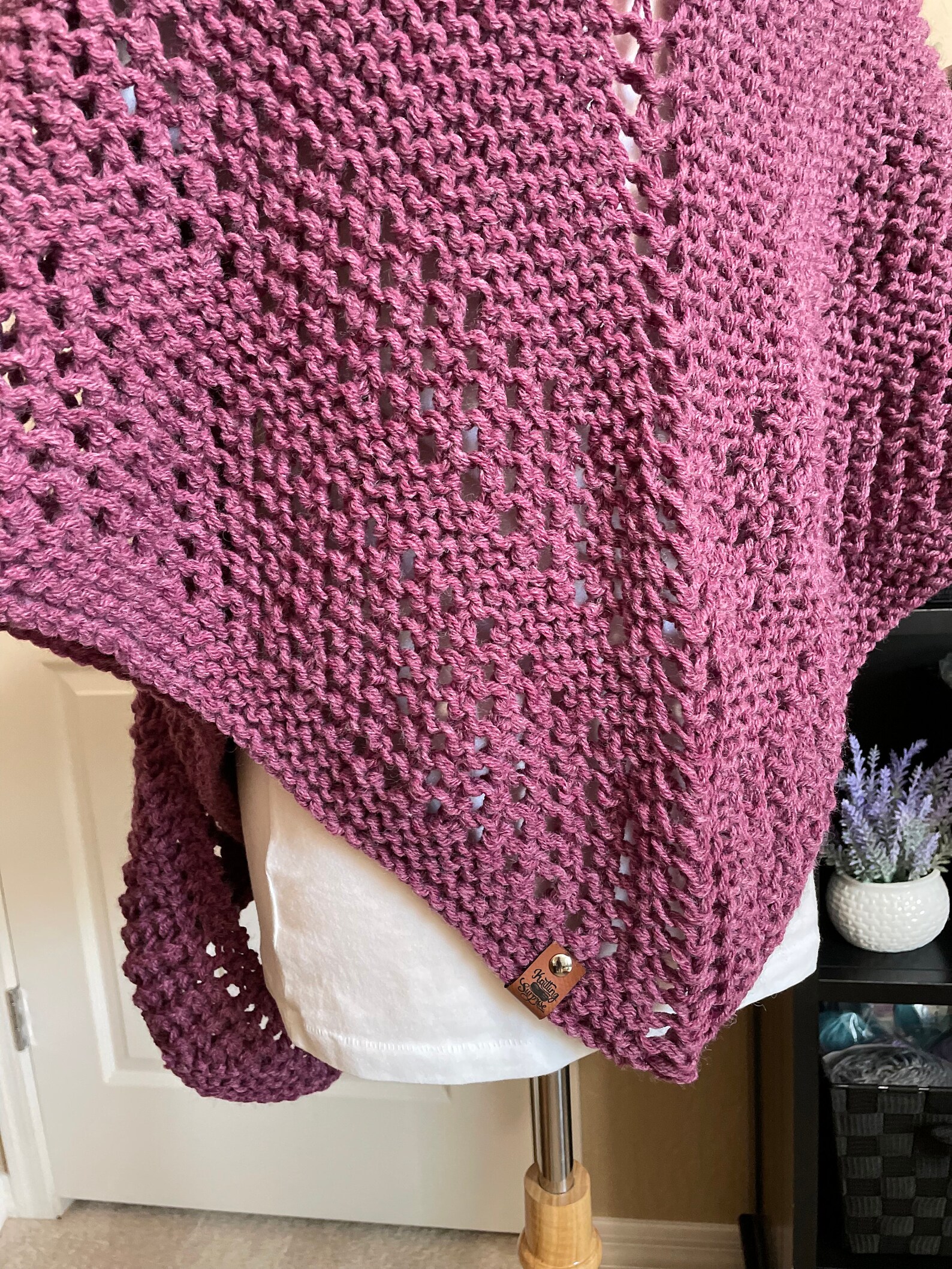 Hand Knitted Shawl Garter and Eyelet Shawl Dark Rose Knit Etsy