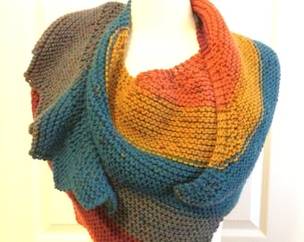 Hand Knitted Asymmetrical Scarf-Wrap, Asymmetrical Shawl