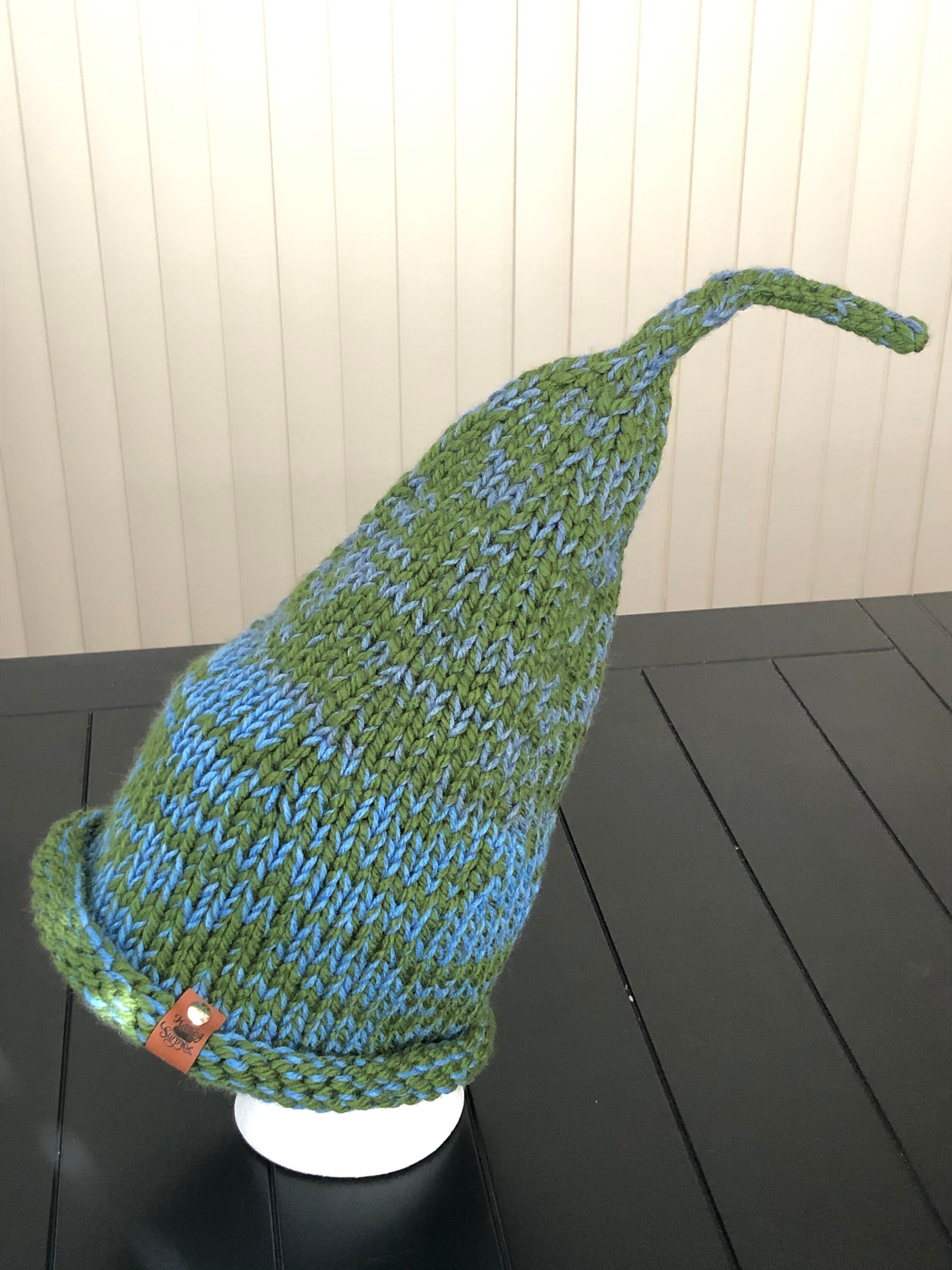 Hand Knitted Whimsical Gnome Hat, Knitted Elf Hat, Knit Pixie Hat