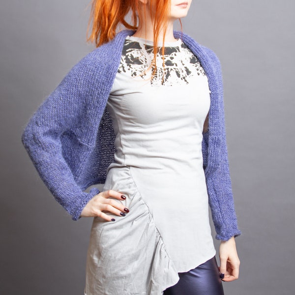 Violet knit shrug, Purple mohair wool bolero, bohemian winter wedding knitted warm sweater