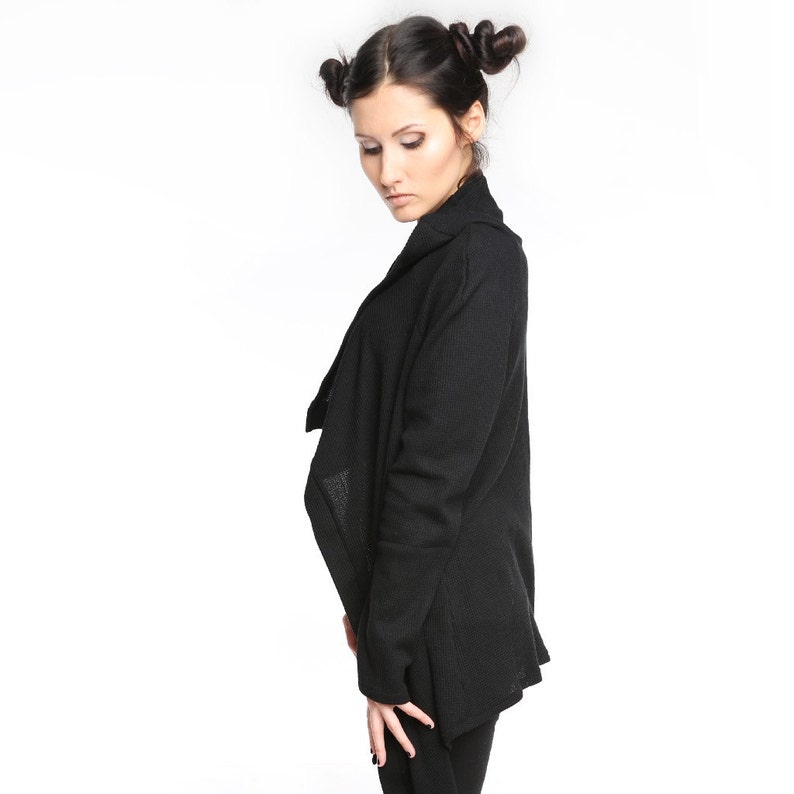 Black oversized textured jersey cardigan black cowl cardigan Black cardigan textured cardigan ANDADA 002 asymmetrical cardigan