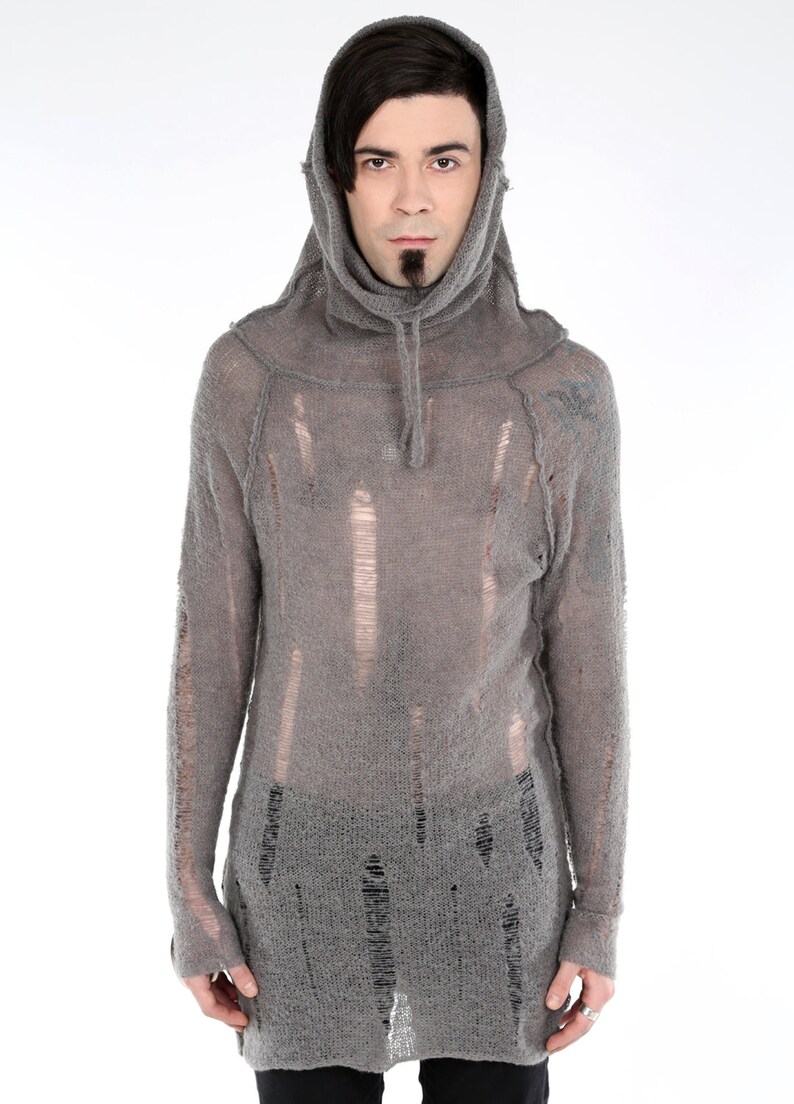 Gray Knit Sweater Urban Streetwear Mens Longsleeve Menswear Etsy UK