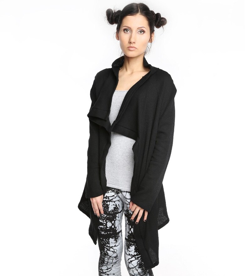Black oversized textured jersey cardigan black cowl cardigan Black cardigan textured cardigan ANDADA 002 asymmetrical cardigan