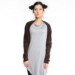 Brown bolero, Brown lycra jersey bolero, oversized bolero, freeform bolero, brown shrug, brown steampunk torn holes shrug ANDADA 002