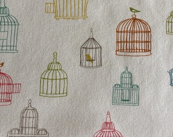 Bird House Organic Cotton Knit Fabric. Organic Cotton Knit. Stretchy Knit Fabric. Children's Clothing Fabric. Pajama Fabric. Baby Fabric.