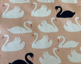 Swan Organic Cotton Knit Fabric. Organic Cotton Knit Fabric. Stretchy Knit Fabric. Children's Clothing Fabric. Pajama Fabric. Baby Fabric.