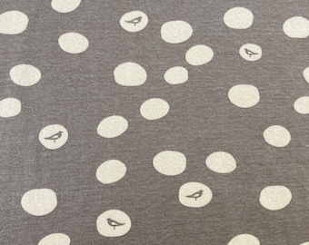 Organic Cotton Knit Fabric. Birds Organic Cotton/Spandex. Gray Stretchy Knit Fabric. Children's Clothing Fabric. Pajama Fabric. Baby Fabric.