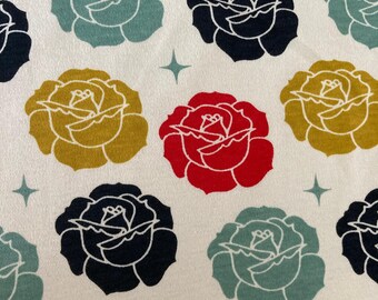 Organic Cotton Knit Fabric. Roses Organic Cotton Knit. Stretchy Knit Fabric. Children's Clothing Fabric. Pajama Fabric. Baby Fabric.