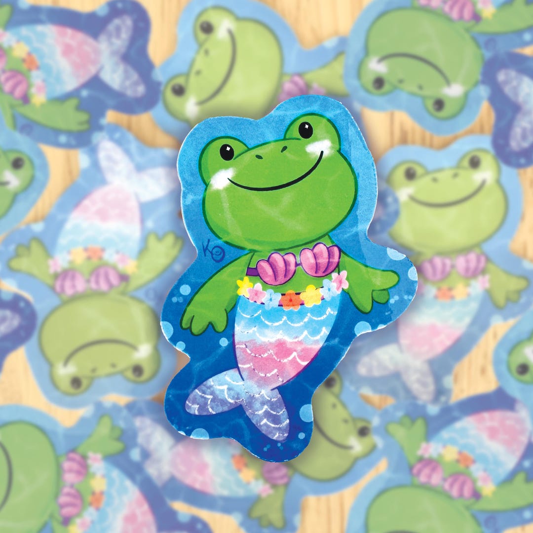 Merfrog Sticker - Mermaid Frog Vinyl Decal - Etsy UK