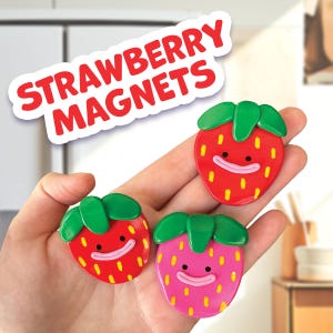 Adorable Strawberry Magnet - Handmade with Clay