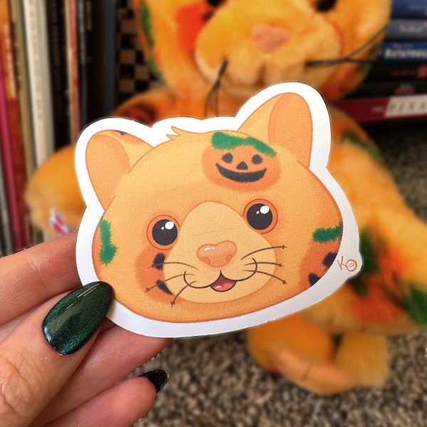 Adorable Pumpkin Kitty Sticker - Halloween Cat Vinyl Decal - Festive Pumpkin and Cat Illustration